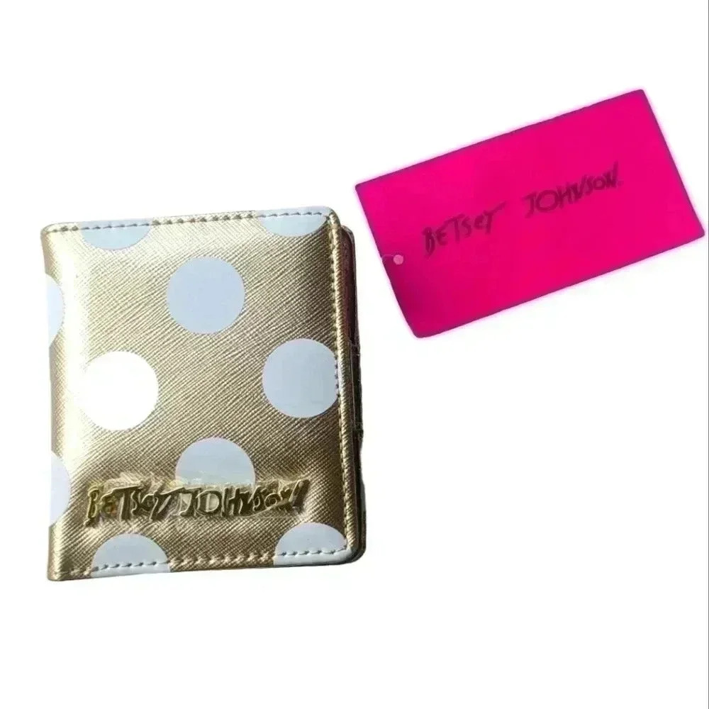 Betsey Johnson Women's Gold with White Pokadots Mini Wallet Size Small NWT